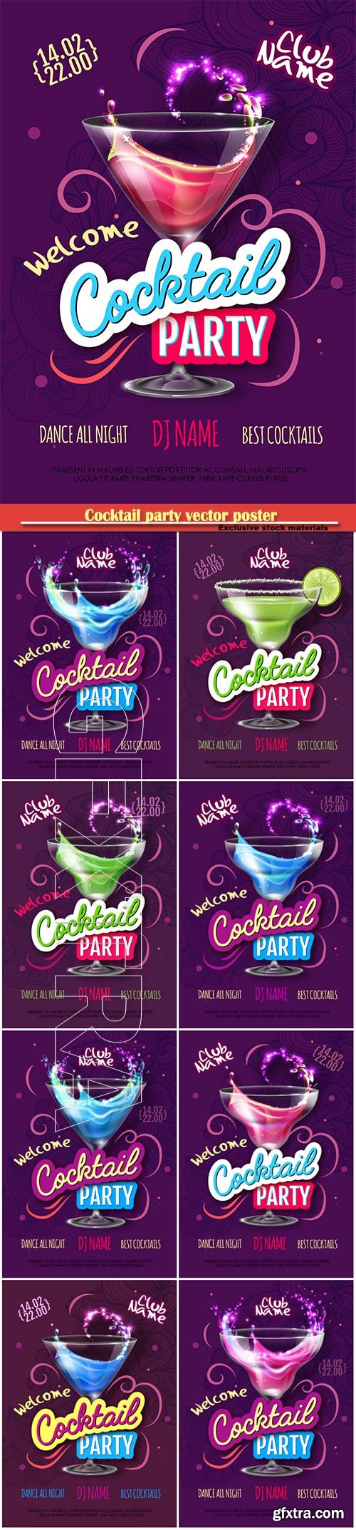 Cocktail party vector poster in eclectic modern style, Valentine\'s Day