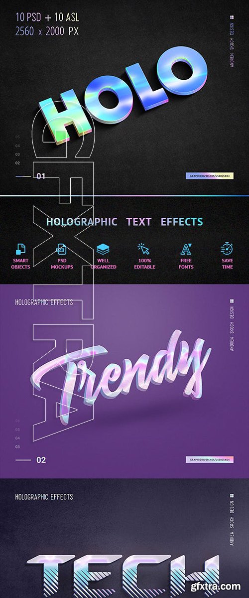 GraphicRiver - Holographic Text - 10 PSD 23178255