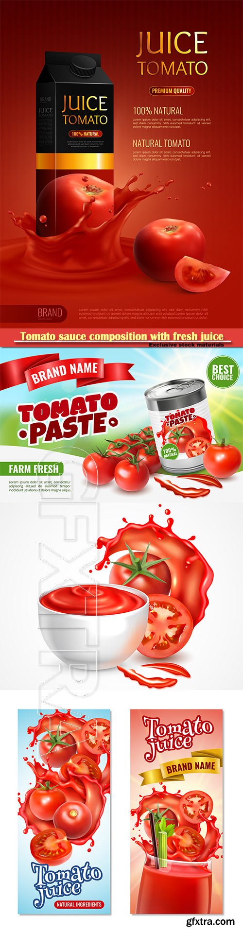 Tomato sauce composition with fresh juice vector illustration