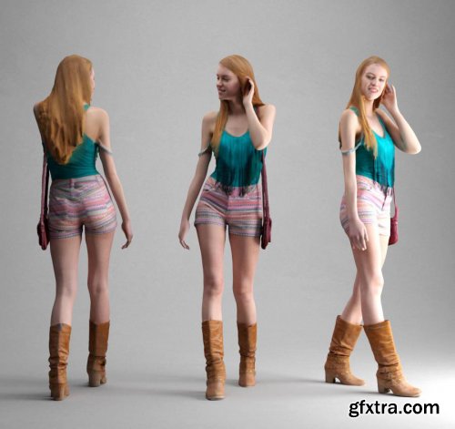 Casual Girl Wearing Rainbow Shorts and Leather Boots – Scanned 3D Model