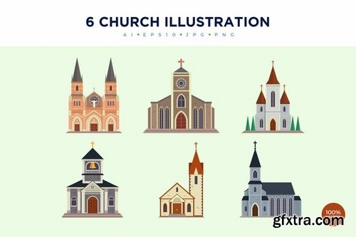 6 Modern Church Vector Illustration Set