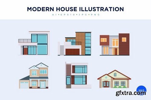6 Modern House Vector Illustration Set 2