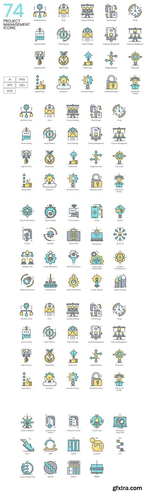 74 Project Management Icons | Aqua Series