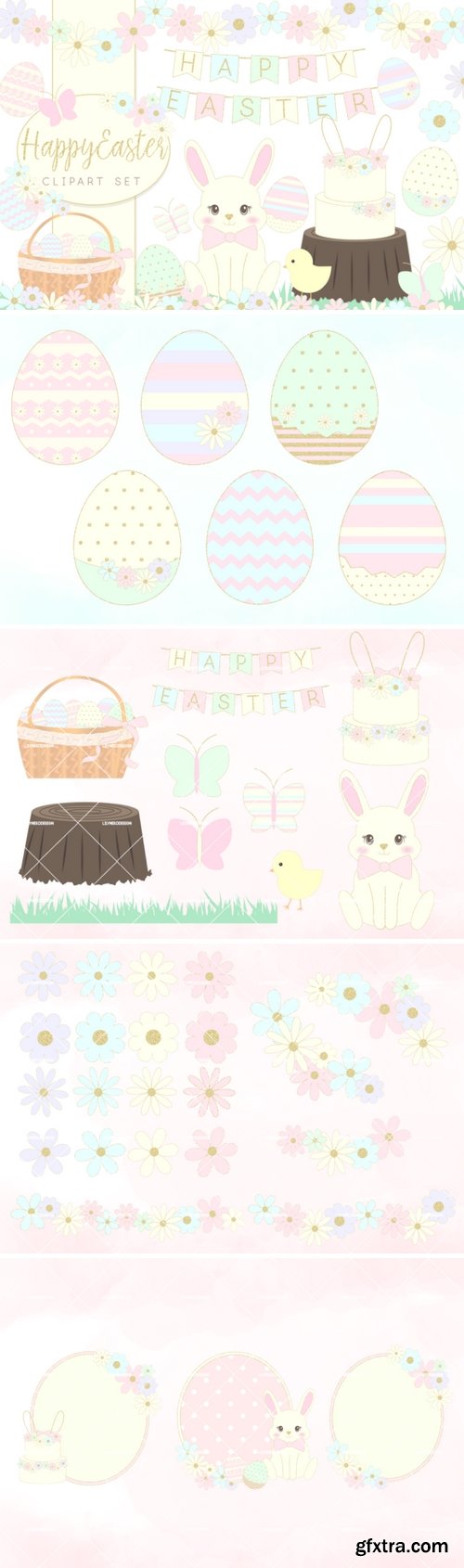 Easter Bunny and Eggs Clipart set
