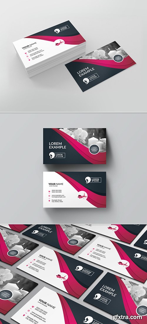 Business Card Layout with Pink Ribbon Design 225588324