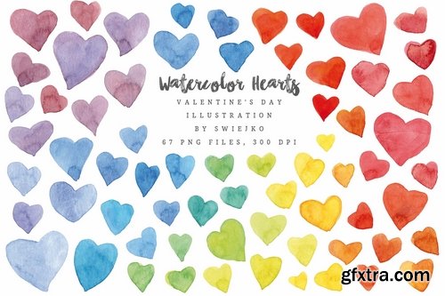 Watercolor Rainbow Hearts, Valentine\'s Day