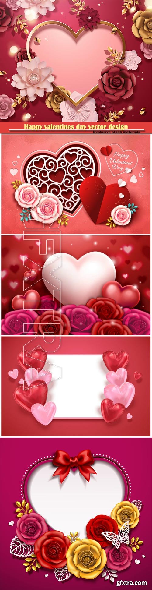 Happy valentines day vector design with heart, balloons, roses in 3d illustration # 3