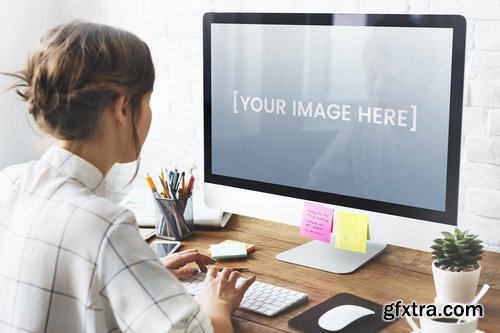 Workspace with computer screen mockup