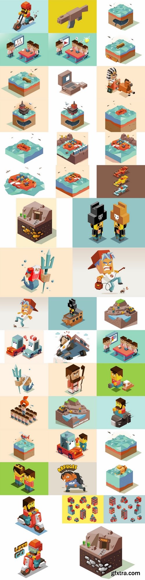Low Poly Isometric Vector Design Pack 4