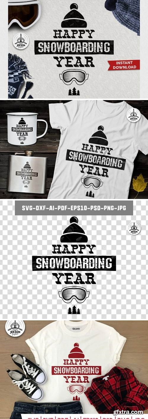 Happy Snowboarding Logo / Winter Activity Badge