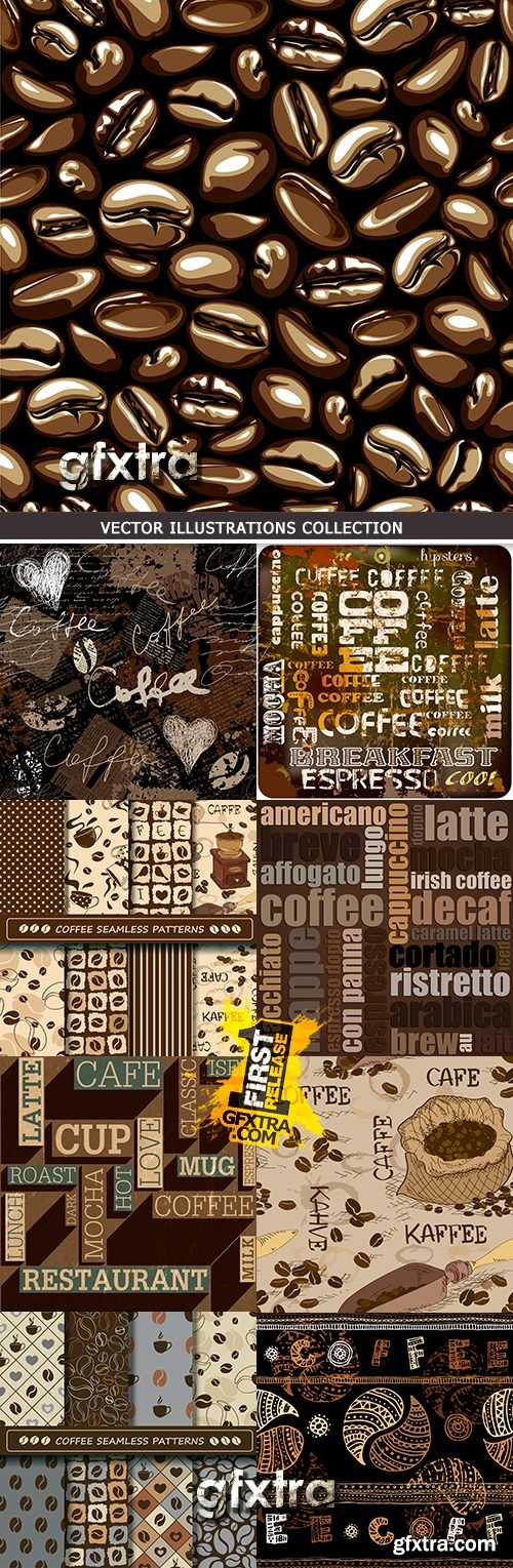 Coffee aroma beans and seamless backgrounds