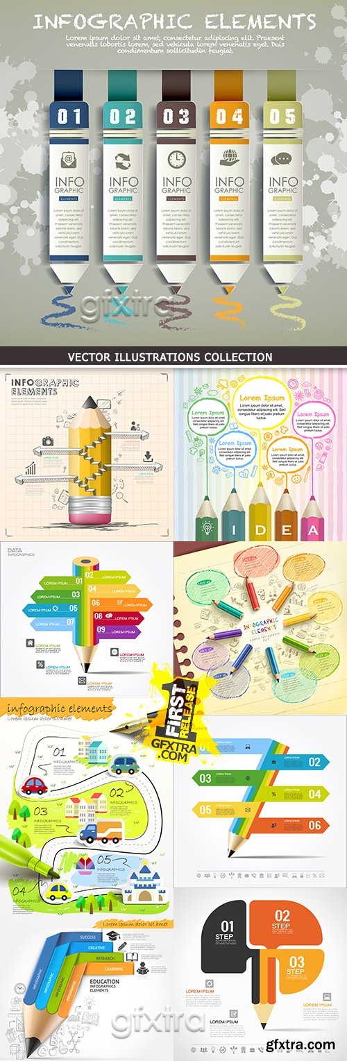 Pencil infographics business options elements 30