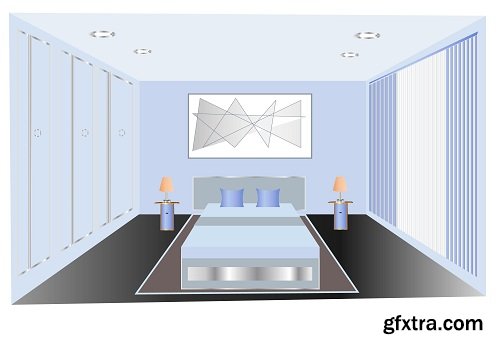 Bedroom interior design in illustrator and Photoshop