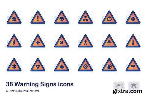 Warning signs detailed filled outline icons
