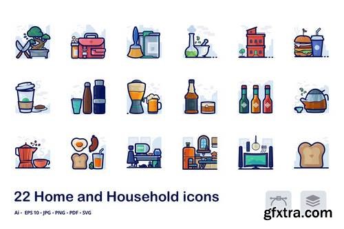 Home and household filled outline icons