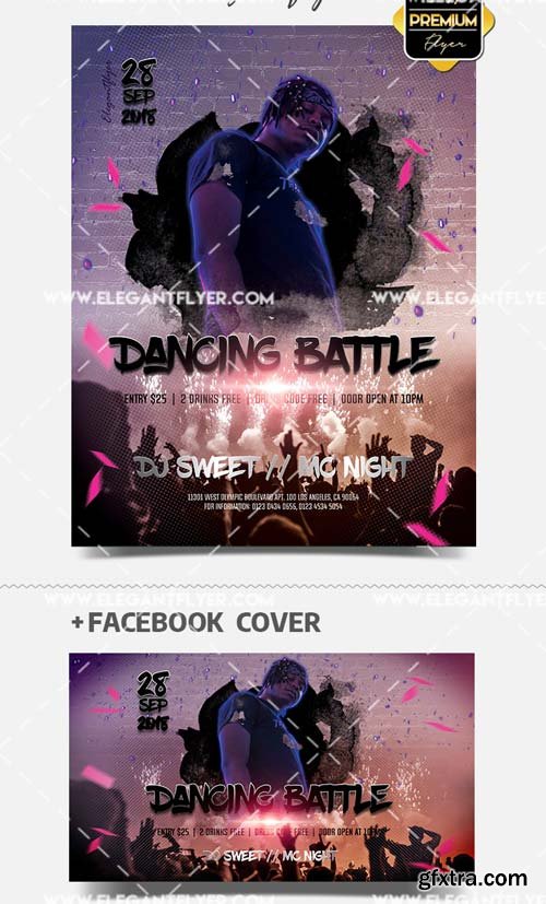 Dancing Battle V3 2019 PSD Flyer Template + Facebook Cover + Instagram Post