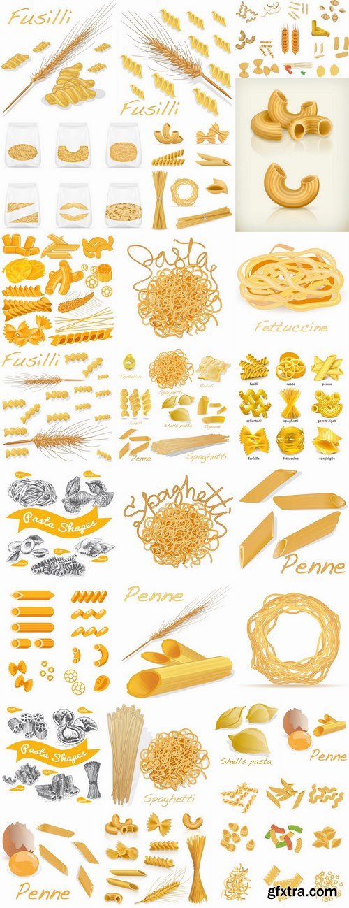 Pasta macaroni spaghetti flour products a vector Image 25 EPS