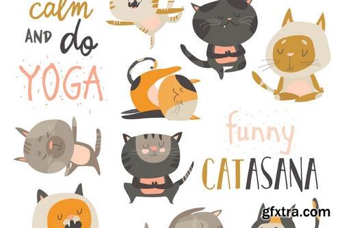 Cute cats in yoga postures. Vector collection
