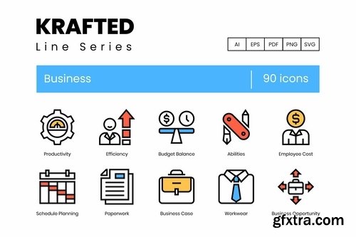 90 Business Icons Krafted Line Series