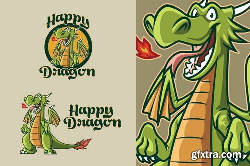 Retro Cartoon Dragon Mascot Logo