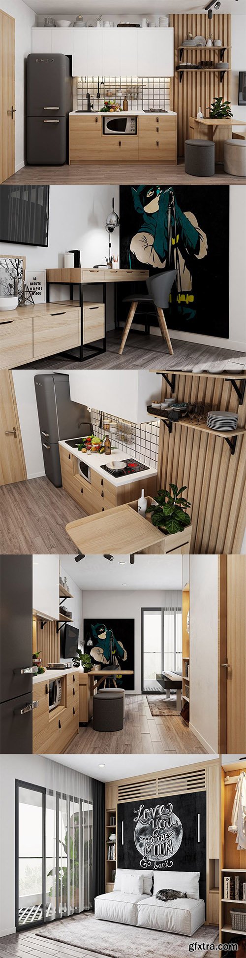 Cgtrader - Small Apartment Scandinavian Design Low-poly 3D model