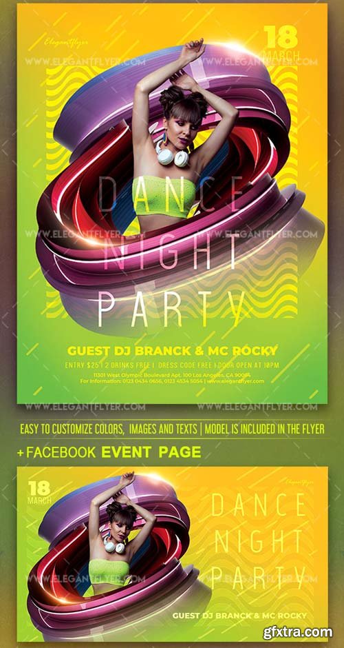 Dance Night Party V1 2019 PSD Flyer Template + Facebook Cover + Instagram Post