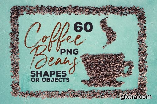 60 Coffee Beans - PNG Shapes & Objects