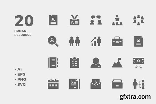 Human Resource Icons (Solid, Line, Lineal Color, Flat)