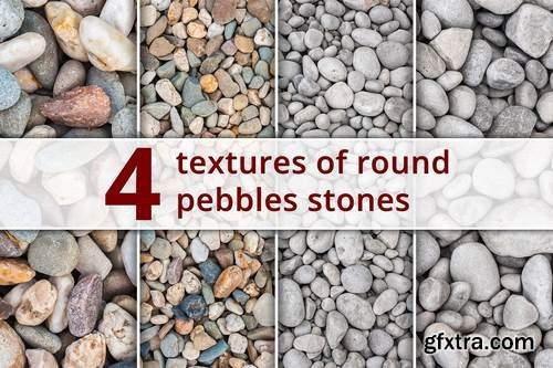 Set of 4 Textures of Round Pebble Stones