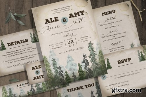 Pine Trees Wedding Invitation Set