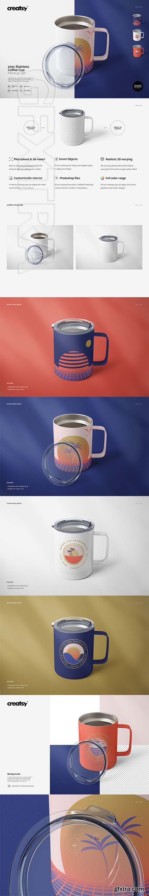 CreativeMarket - 10oz Stainless Coffee Cup Mockup Set 3490965