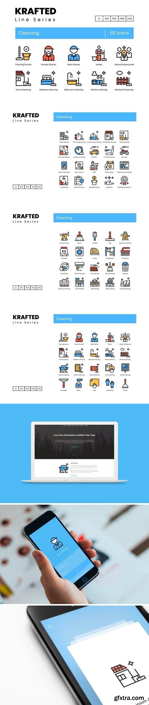 60 Cleaning Icons | Krafted Line Series