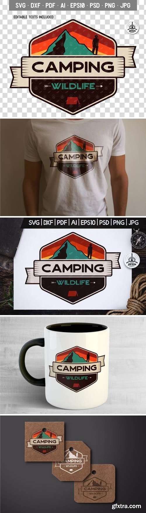Camping Wild Badge / Vintage Travel Logo Patch SVG