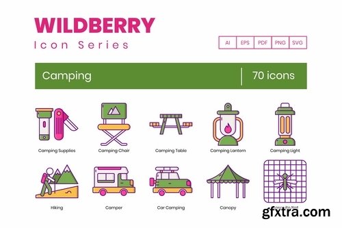 70 Camping Icons Wildberry Series