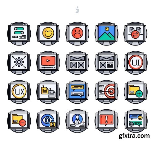 20 Computer Function Colorline Circular Icon set