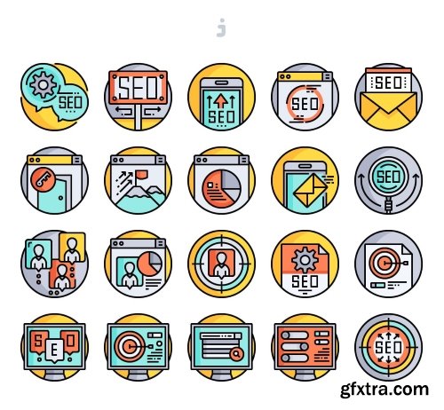20 SEO Colorline Circular Icon set