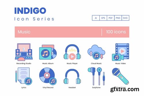 100 Music Icons Indigo
