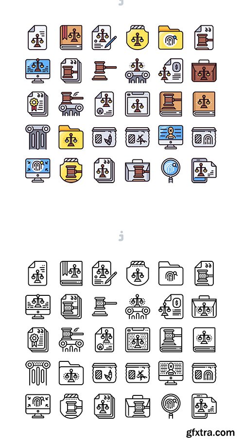 30 Law Icon set - Detailed Round line