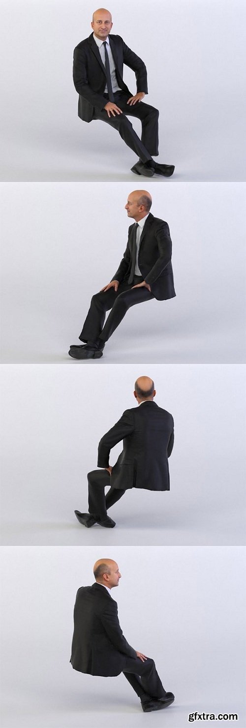 Dave 0249 Man in a suit Sitting, Looking up, Legs crossed 3D model