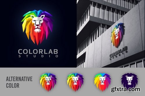 Low Poly Geometric Colorful Lion Mascot Logo