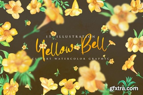 15 Watercolor Yellow bell Flower Illustration