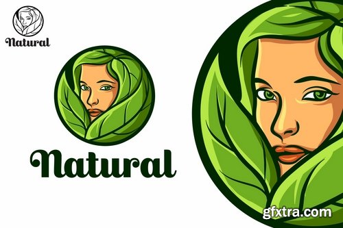 Natural Beauty Leaf Girl Mascot Logo