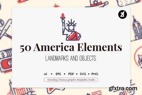 50 USA elements with bonus graphic templates