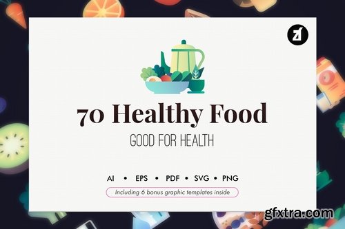 70 Healthy Food elements with bonus graphics