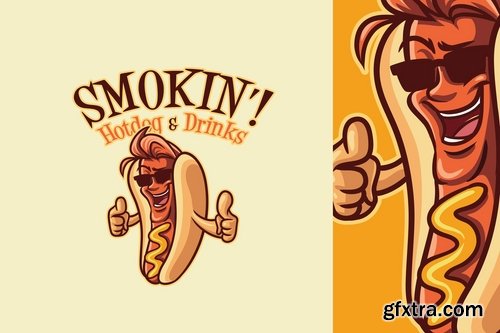 Cartoon Hotdog - Hot Dog Mascot Logo