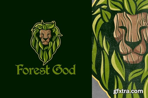 Forest God - Leaf Lion Mascot Logo 10.0