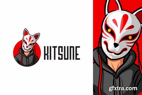 Japanese Kitsune Fox Mask Mascot Logo