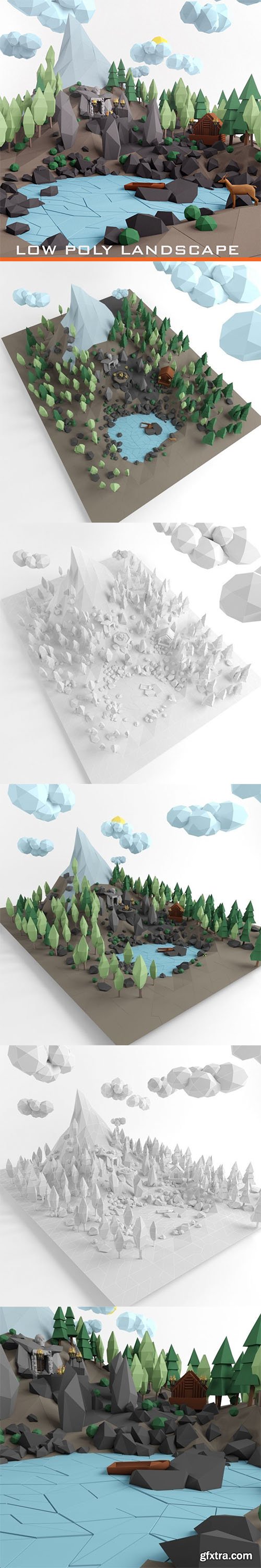 Cgtrader - Low poly lanscape mountain hill tree lake and other items Low-poly 3D model