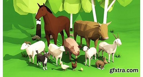 Cgtrader - Domestic animals rigged pack Low-poly 3D model