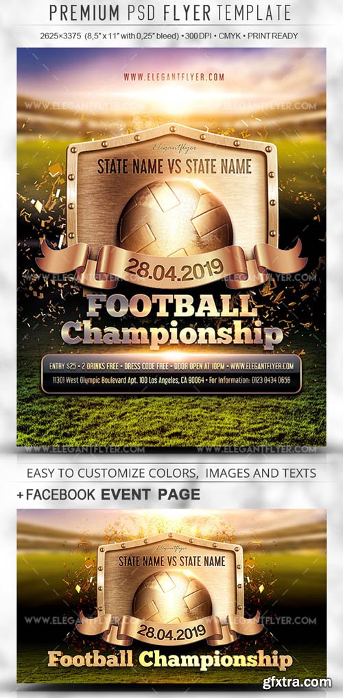 Football Championship V5 2019 Flyer PSD Template + Facebook Cover + Instagram Post
